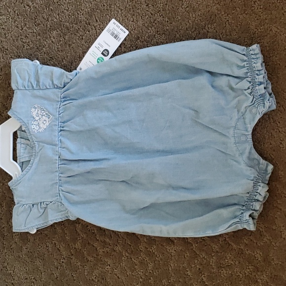 Baby Girls Carter's Blue CHAMBRAY Cotton Twill Romper Size 3 6 12 months NWT - Picture 4 of 6